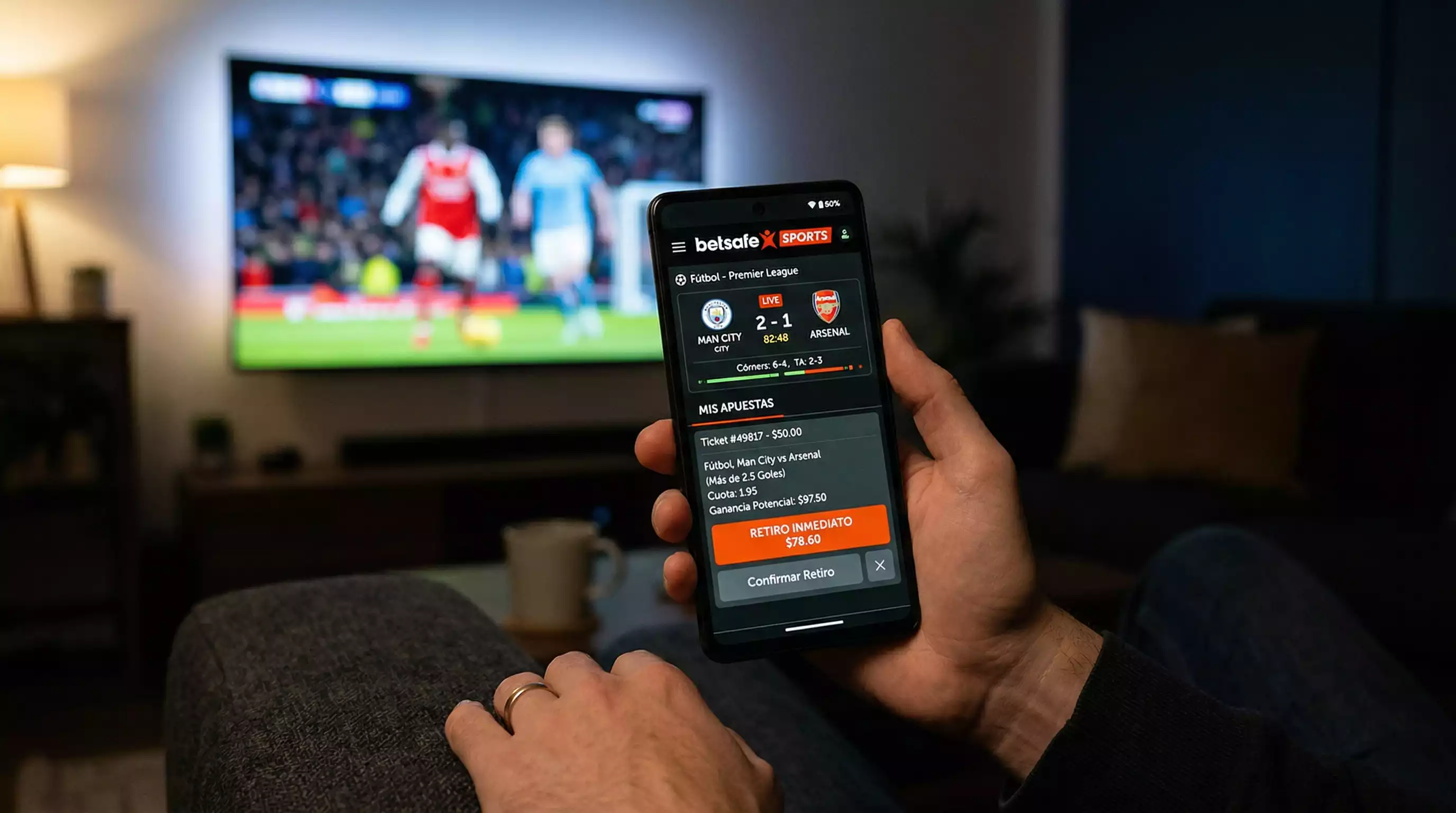 Pantalla de apuestas mostrando opción de cash out durante partido de fútbol